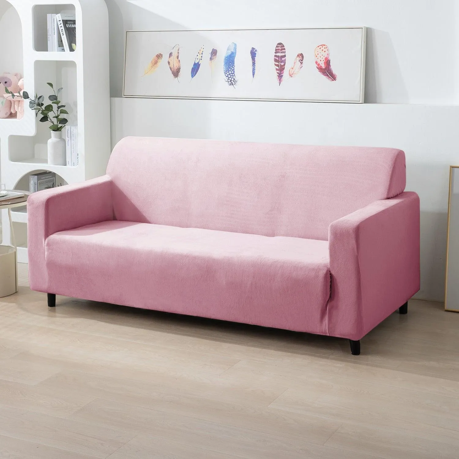 Elastic Stretchable Premium Velvet Sofa Cover, Pink