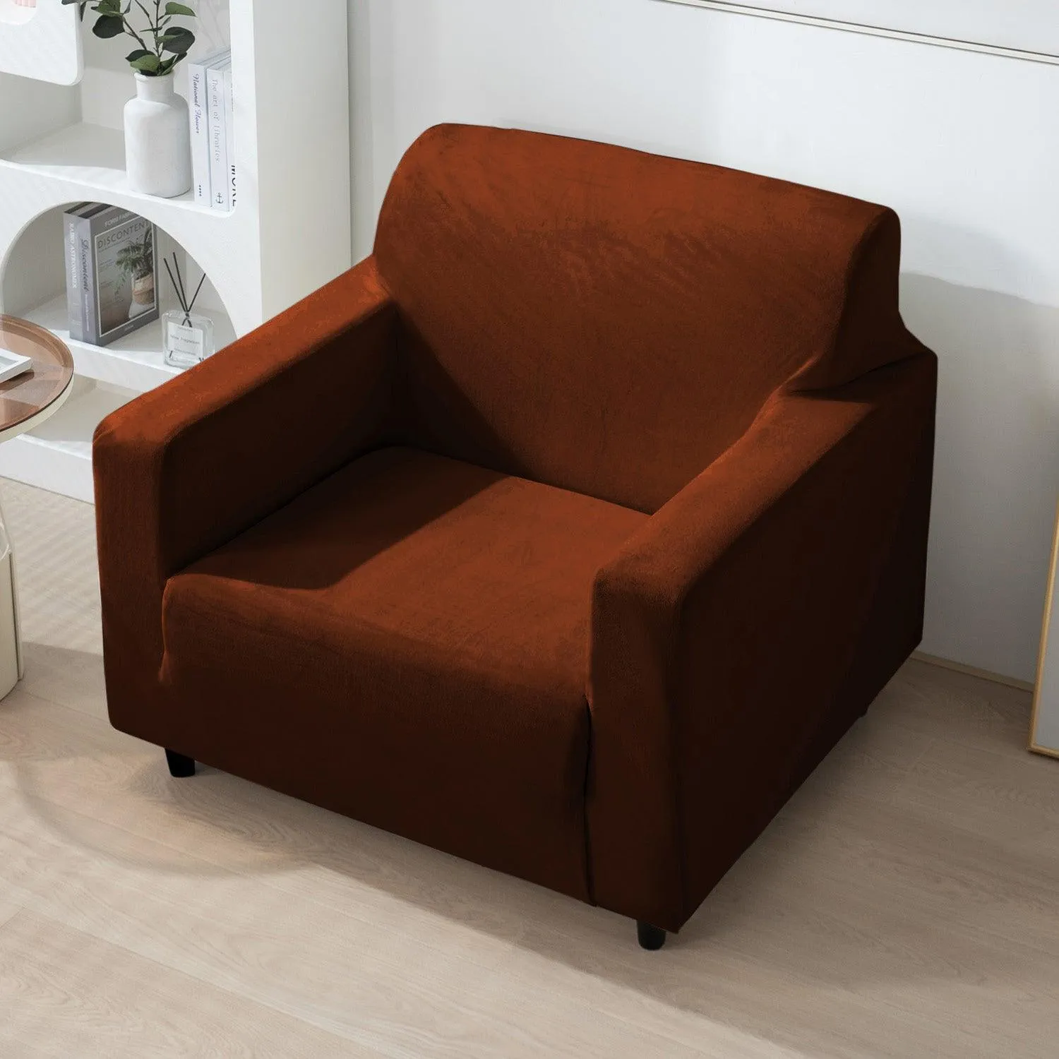 Elastic Stretchable Premium Velvet Sofa Cover, Rustic Brown