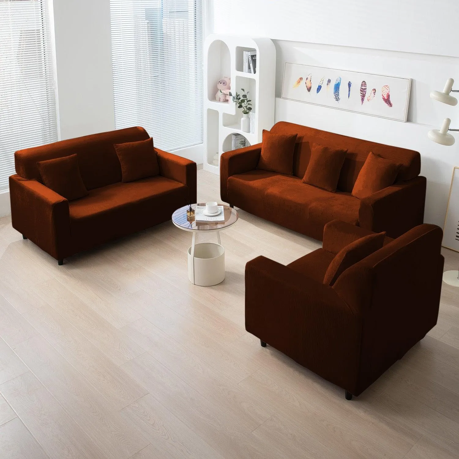 Elastic Stretchable Premium Velvet Sofa Cover, Rustic Brown