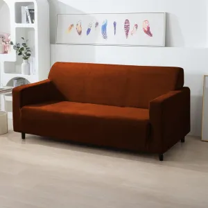 Elastic Stretchable Premium Velvet Sofa Cover, Rustic Brown