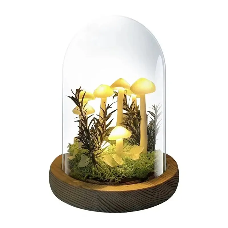 EnchantedGlow DIY Mushroom Night Light  Handmade Wood & Glass Craft Kit, Battery-Powered Table Lamp