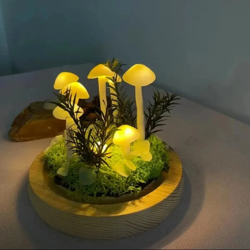 EnchantedGlow DIY Mushroom Night Light  Handmade Wood & Glass Craft Kit, Battery-Powered Table Lamp