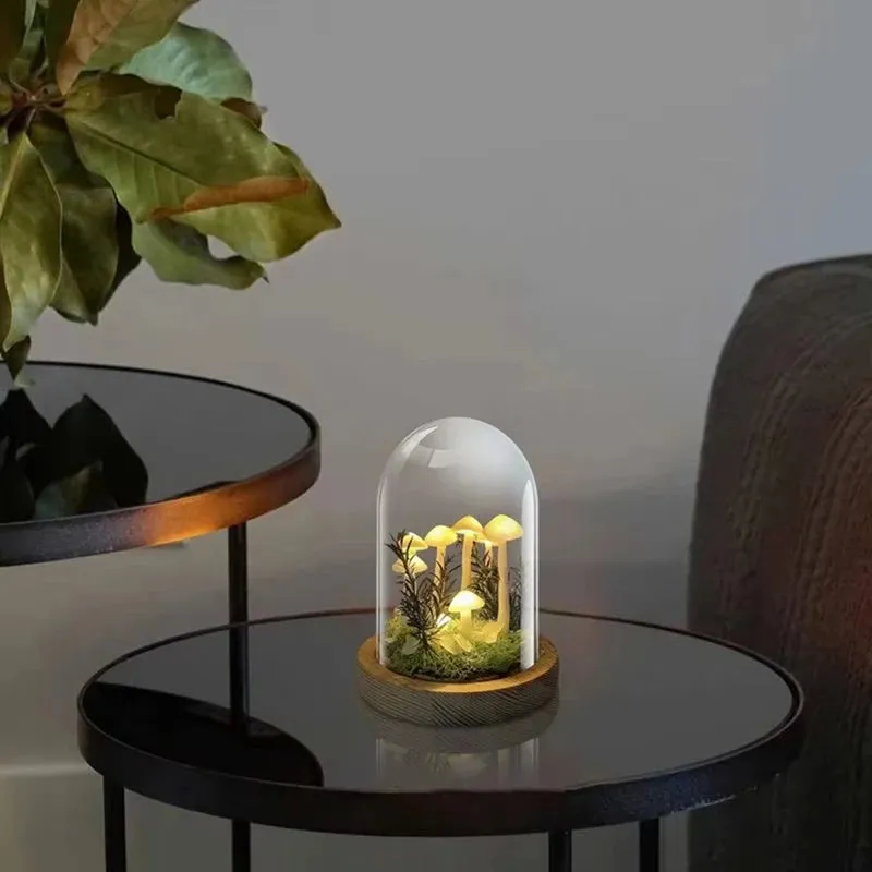 EnchantedGlow DIY Mushroom Night Light  Handmade Wood & Glass Craft Kit, Battery-Powered Table Lamp