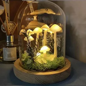 EnchantedGlow DIY Mushroom Night Light  Handmade Wood & Glass Craft Kit, Battery-Powered Table Lamp