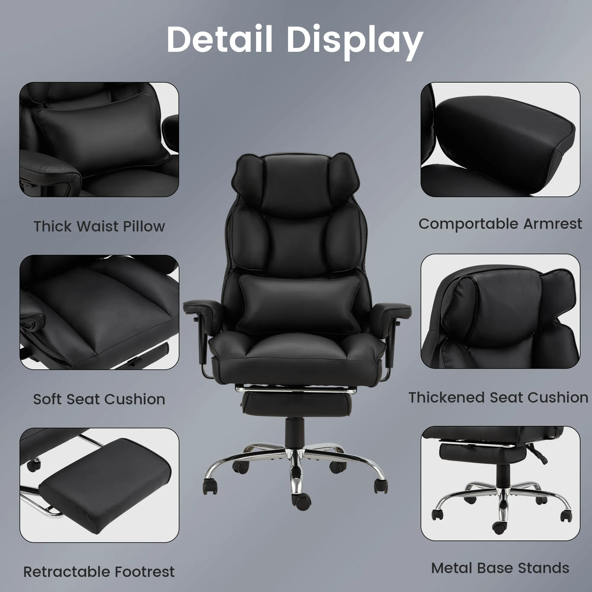 Executive Ergonomically Designed Office Chair with Footrest, Lumbar Support Black