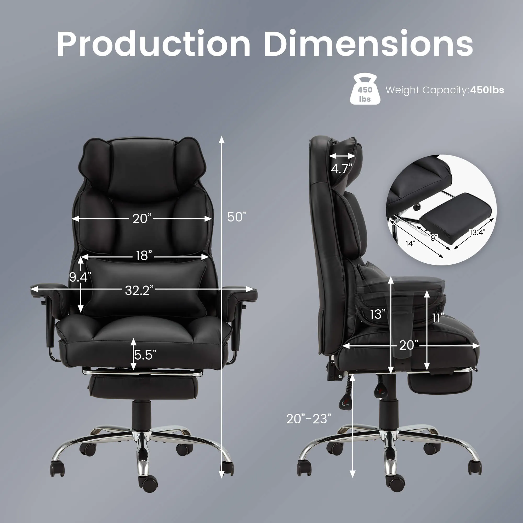 Executive Ergonomically Designed Office Chair with Footrest, Lumbar Support Black