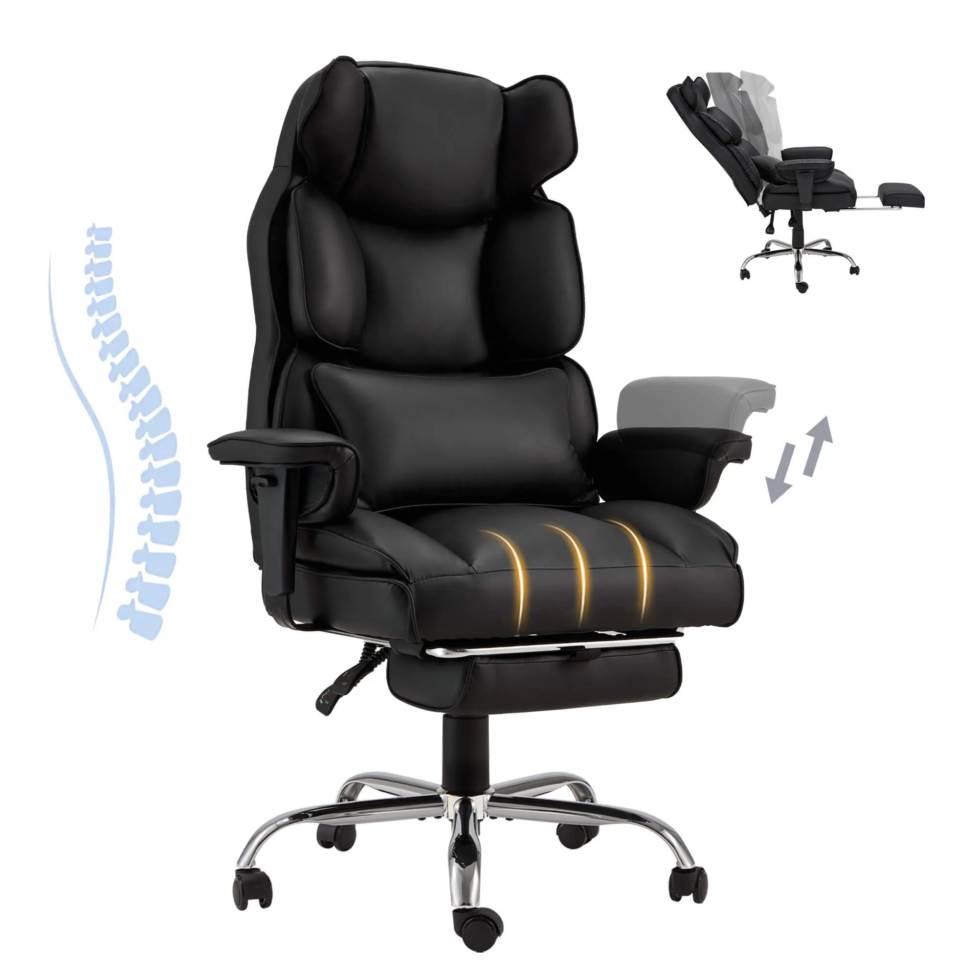 Executive Ergonomically Designed Office Chair with Footrest, Lumbar Support Black