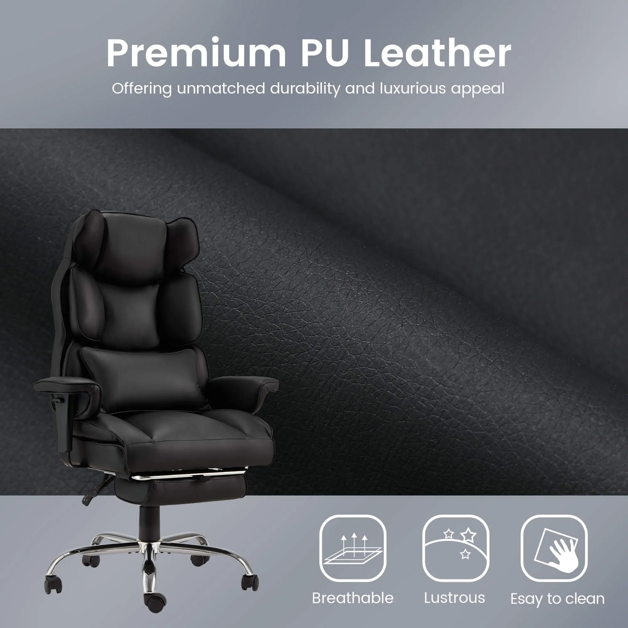Executive Ergonomically Designed Office Chair with Footrest, Lumbar Support Black
