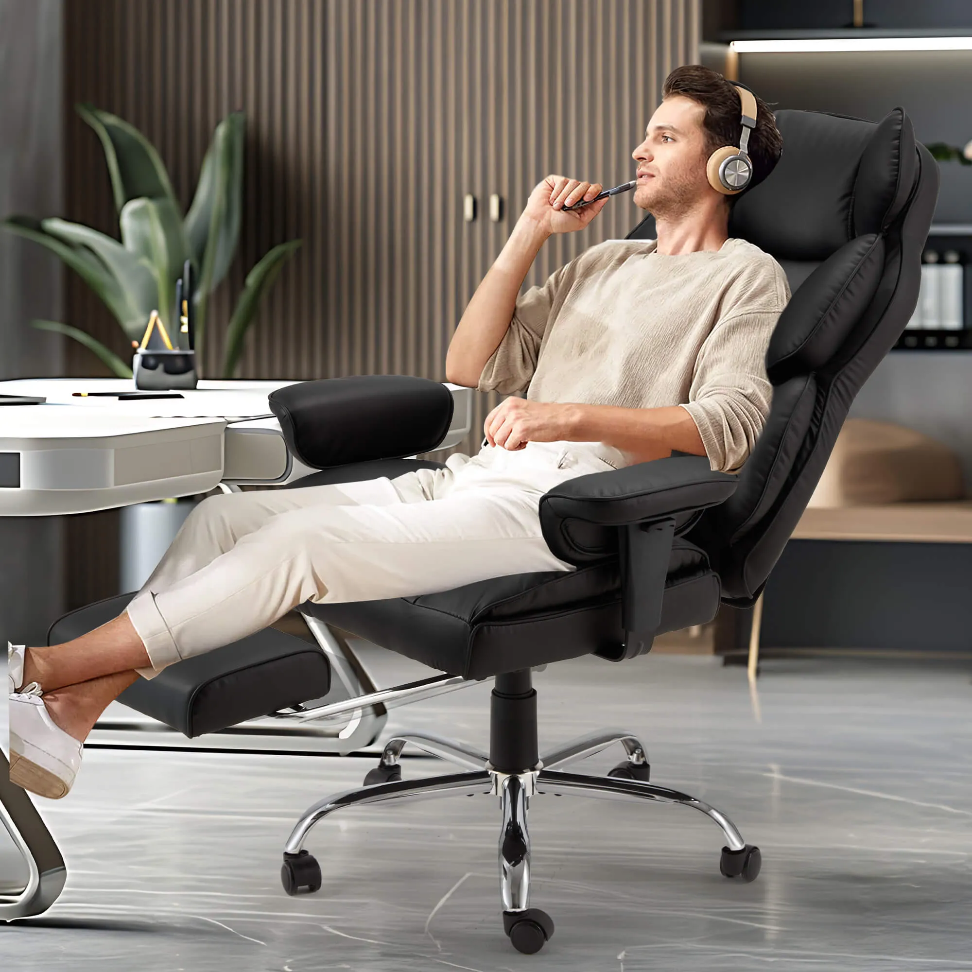 Executive Ergonomically Designed Office Chair with Footrest, Lumbar Support Black