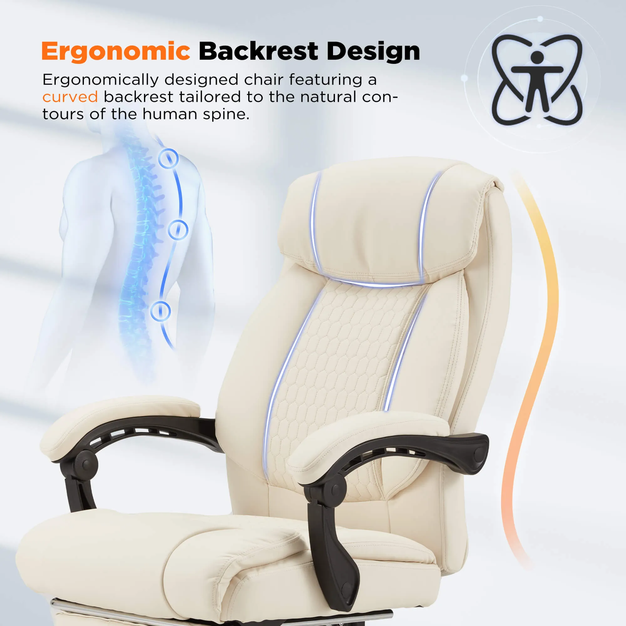 Executive Reclining Heated Massage Office Chair with Footrest Beige