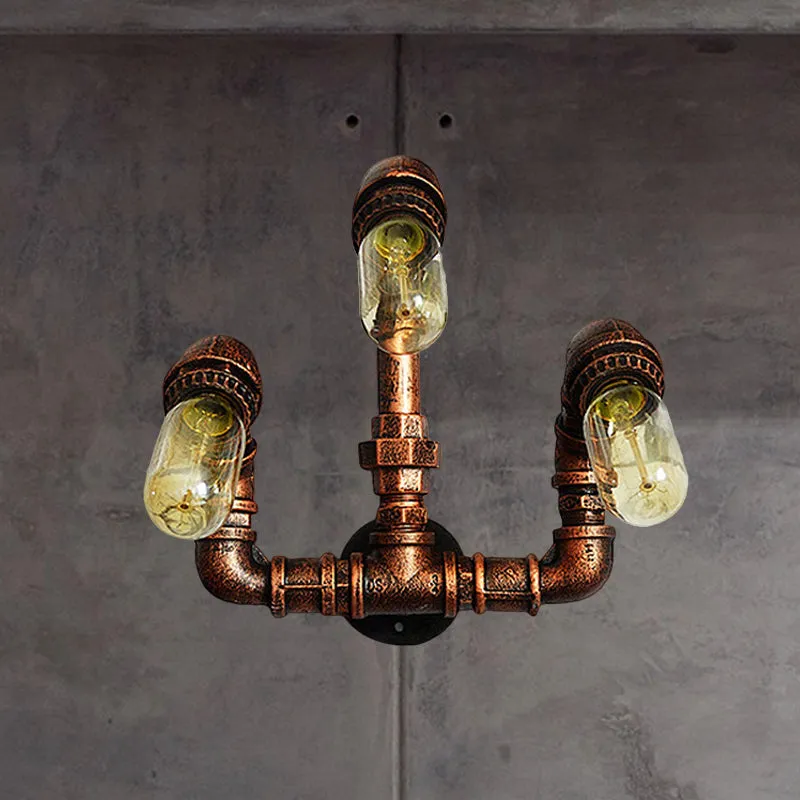 Farmhouse Rustic Metal Wall Sconce Lighting - Set of 3 Bulbs with Curved Arm Design, Ideal for Bars