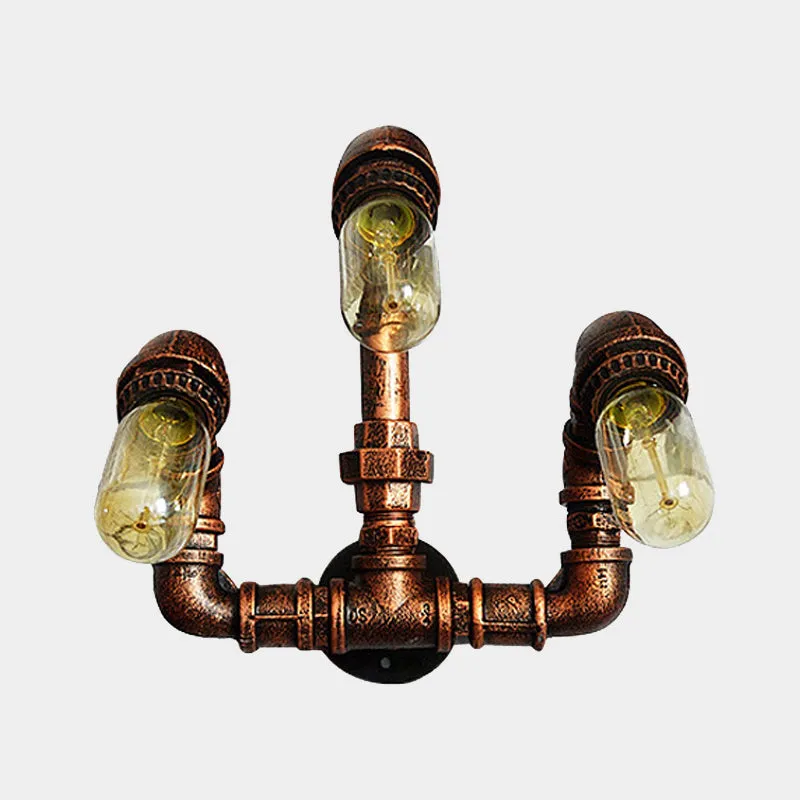 Farmhouse Rustic Metal Wall Sconce Lighting - Set of 3 Bulbs with Curved Arm Design, Ideal for Bars