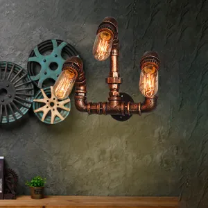 Farmhouse Rustic Metal Wall Sconce Lighting - Set of 3 Bulbs with Curved Arm Design, Ideal for Bars