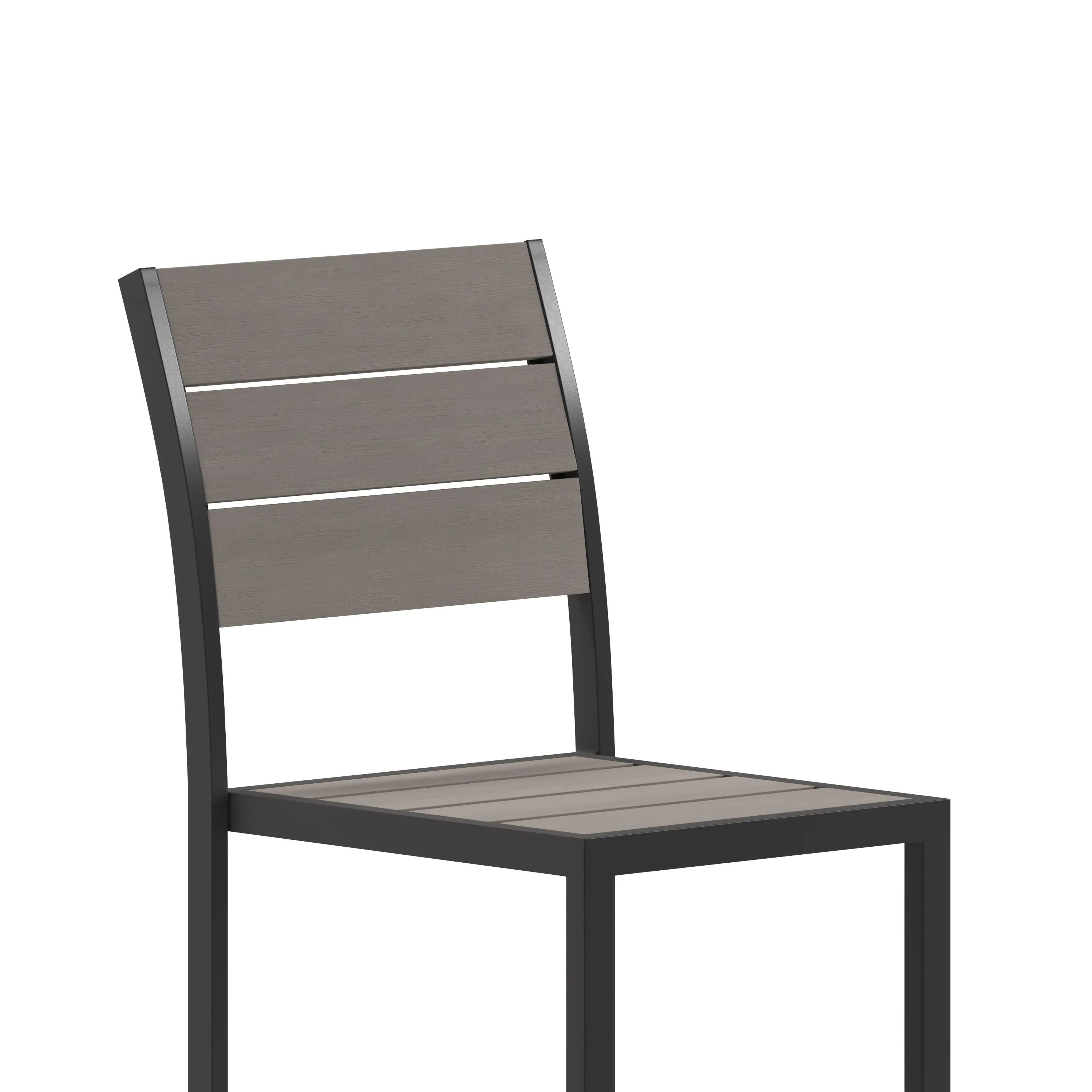 Finch Commercial Grade Armless Patio Chair, Stackable Side Chair with Faux Teak Poly Slats and Metal Frame