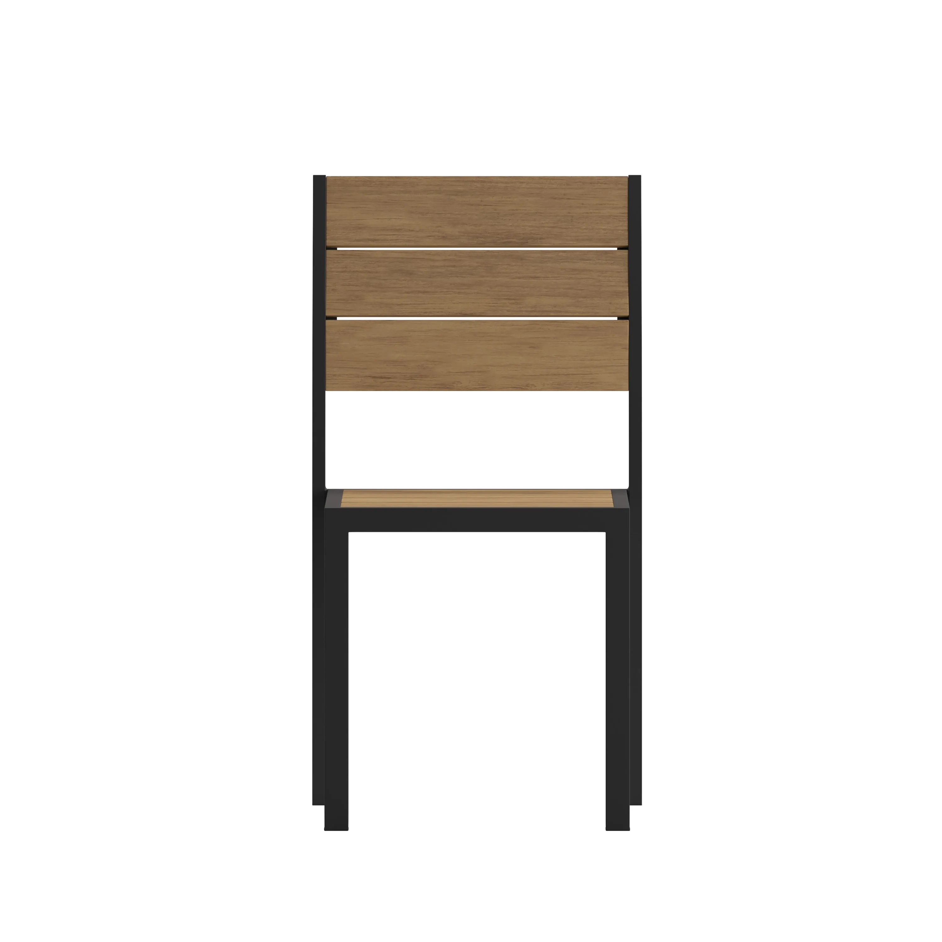 Finch Commercial Grade Armless Patio Chair, Stackable Side Chair with Faux Teak Poly Slats and Metal Frame