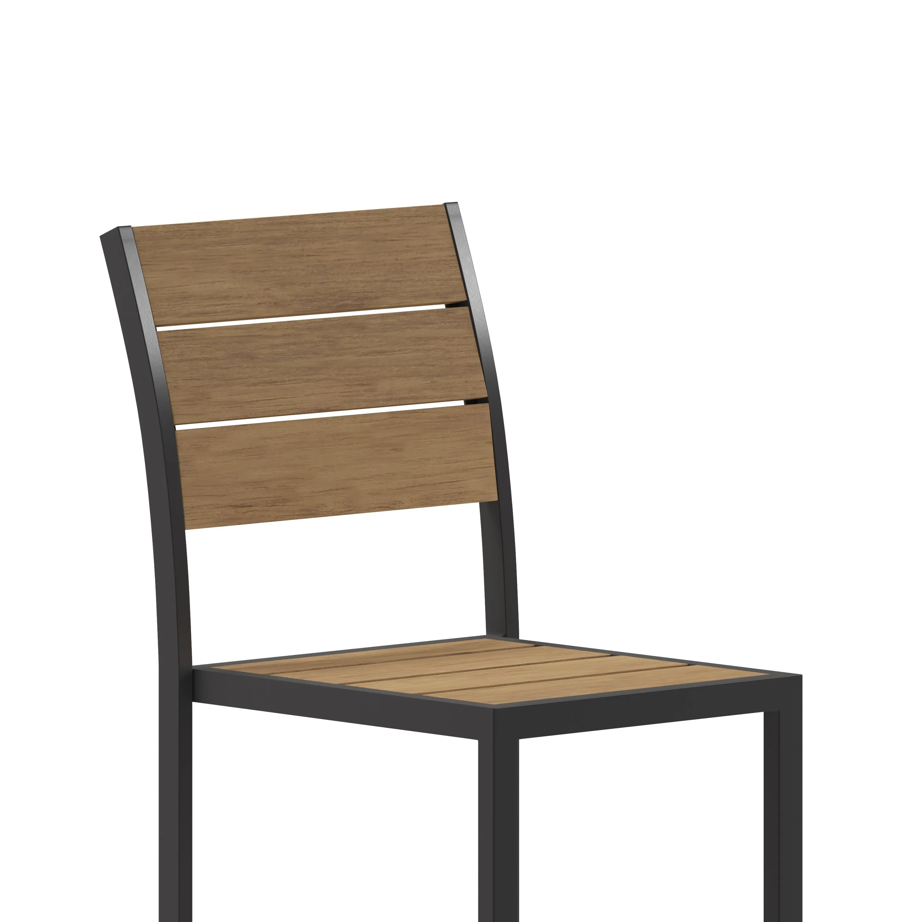 Finch Commercial Grade Armless Patio Chair, Stackable Side Chair with Faux Teak Poly Slats and Metal Frame