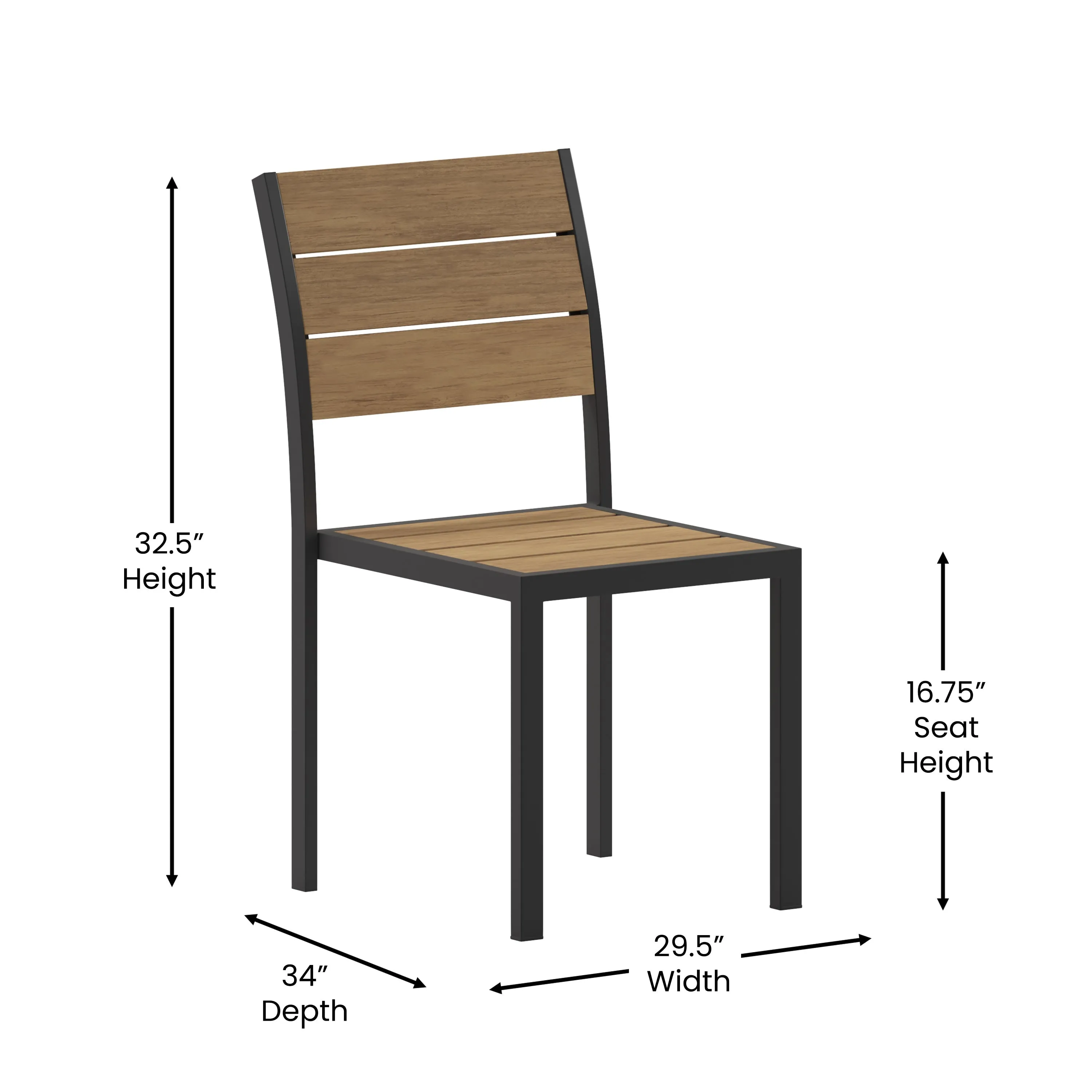 Finch Commercial Grade Armless Patio Chair, Stackable Side Chair with Faux Teak Poly Slats and Metal Frame
