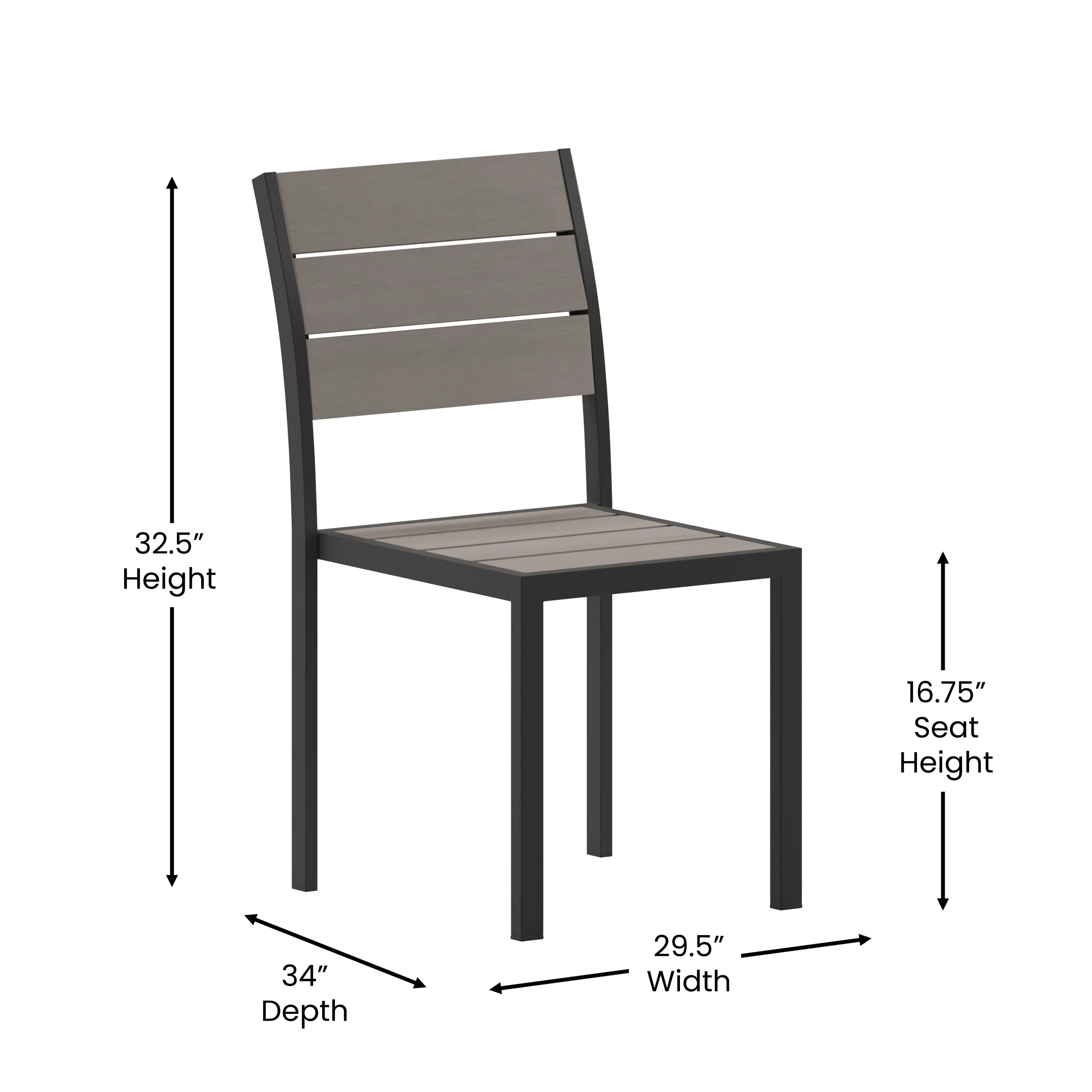 Finch Commercial Grade Armless Patio Chair, Stackable Side Chair with Faux Teak Poly Slats and Metal Frame