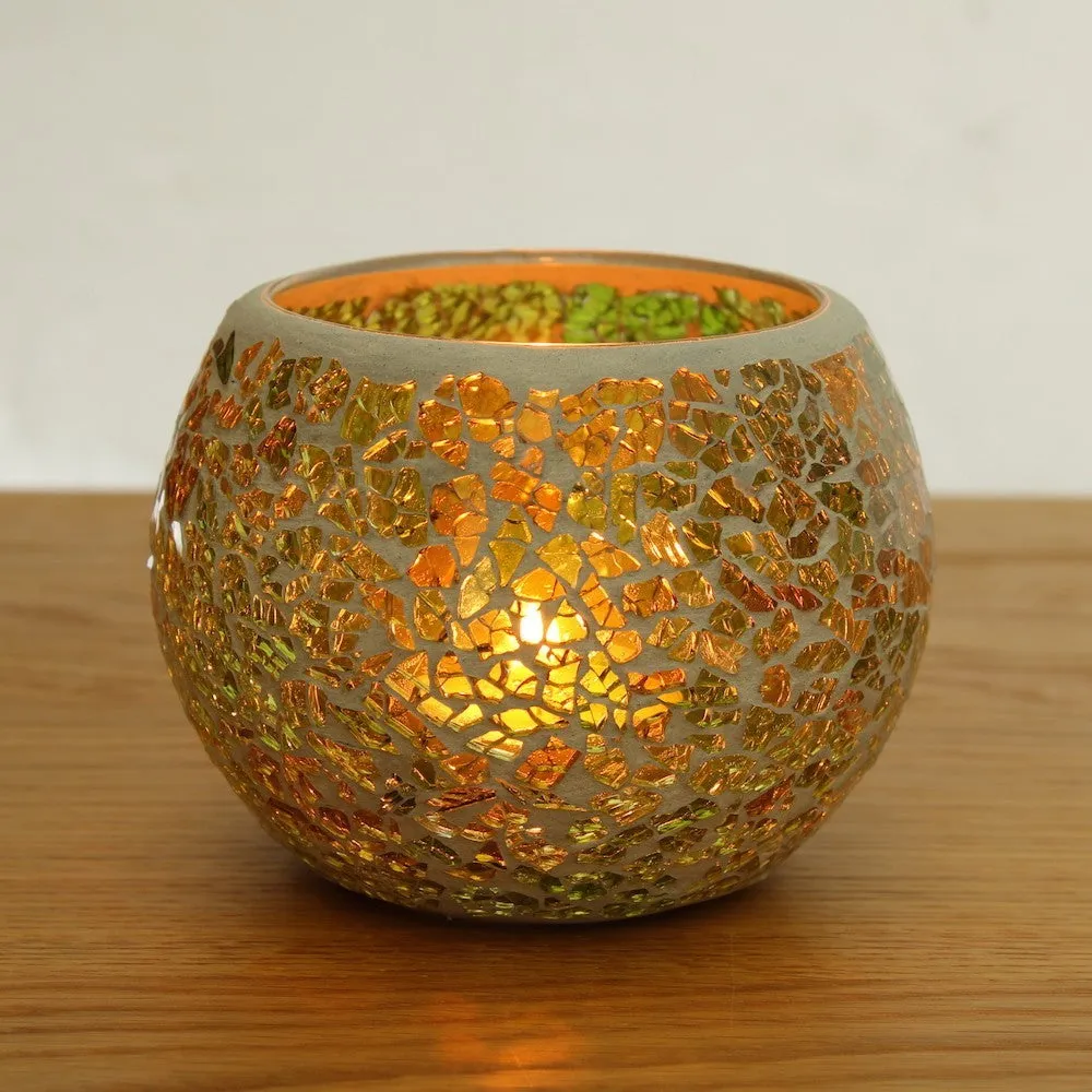 Green Glass Mosaic Candle Holders - Set of 2