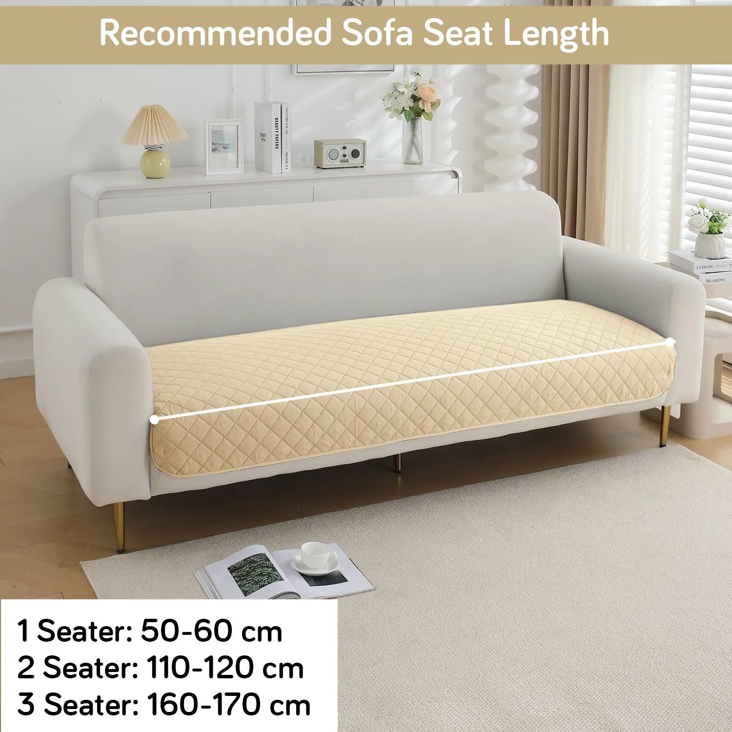 HOKIPO Water Repellent   Waterproof Quick Dry Sofa Seat Mat for 1/2/3 Seater Sofa - Beige