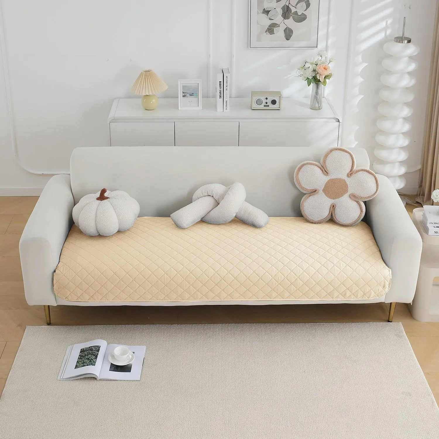 HOKIPO Water Repellent   Waterproof Quick Dry Sofa Seat Mat for 1/2/3 Seater Sofa - Beige