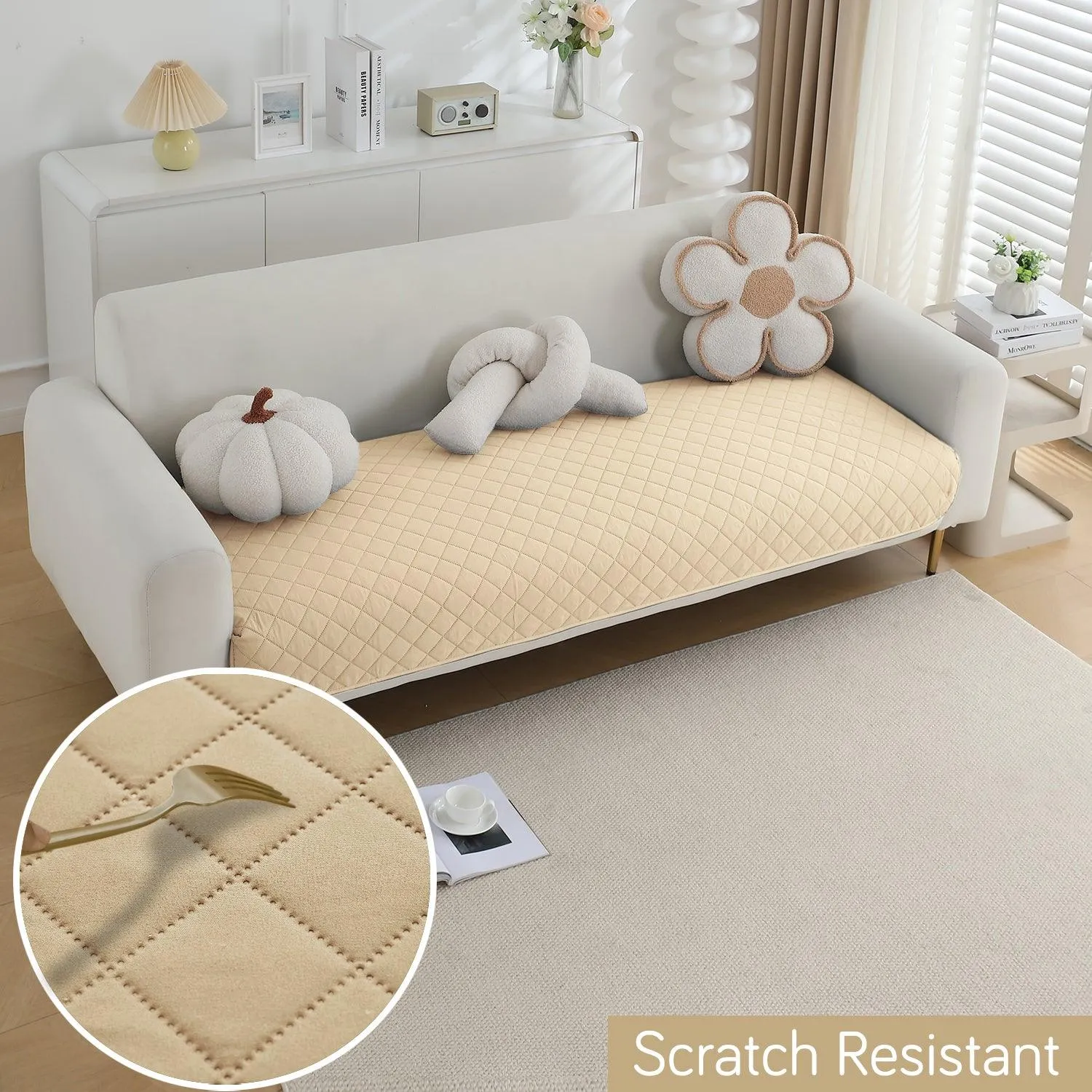 HOKIPO Water Repellent   Waterproof Quick Dry Sofa Seat Mat for 1/2/3 Seater Sofa - Beige
