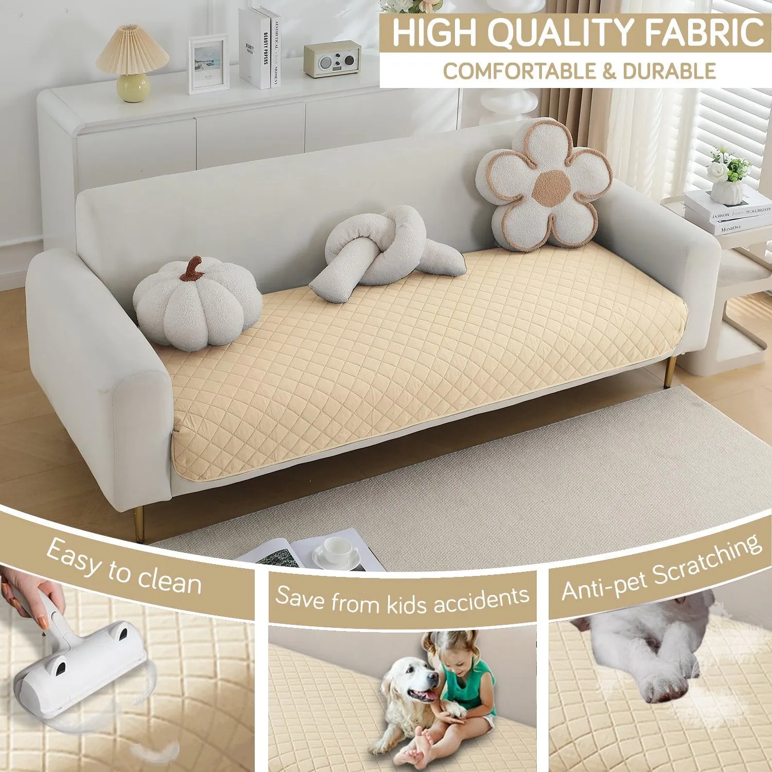 HOKIPO Water Repellent   Waterproof Quick Dry Sofa Seat Mat for 1/2/3 Seater Sofa - Beige