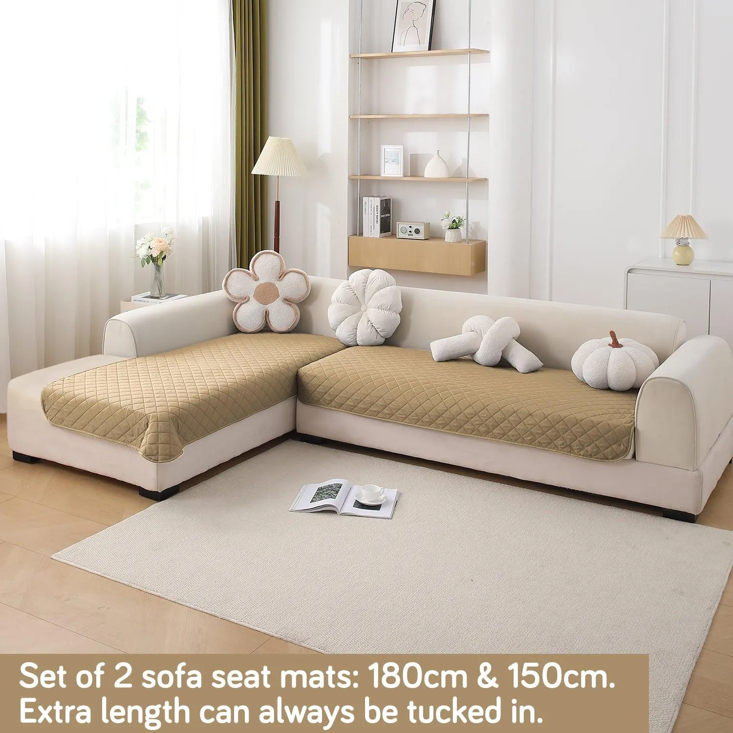HOKIPO Waterproof Quick-Dry Sofa Mat Set for 3 2 L-Shape Sofa, Camel