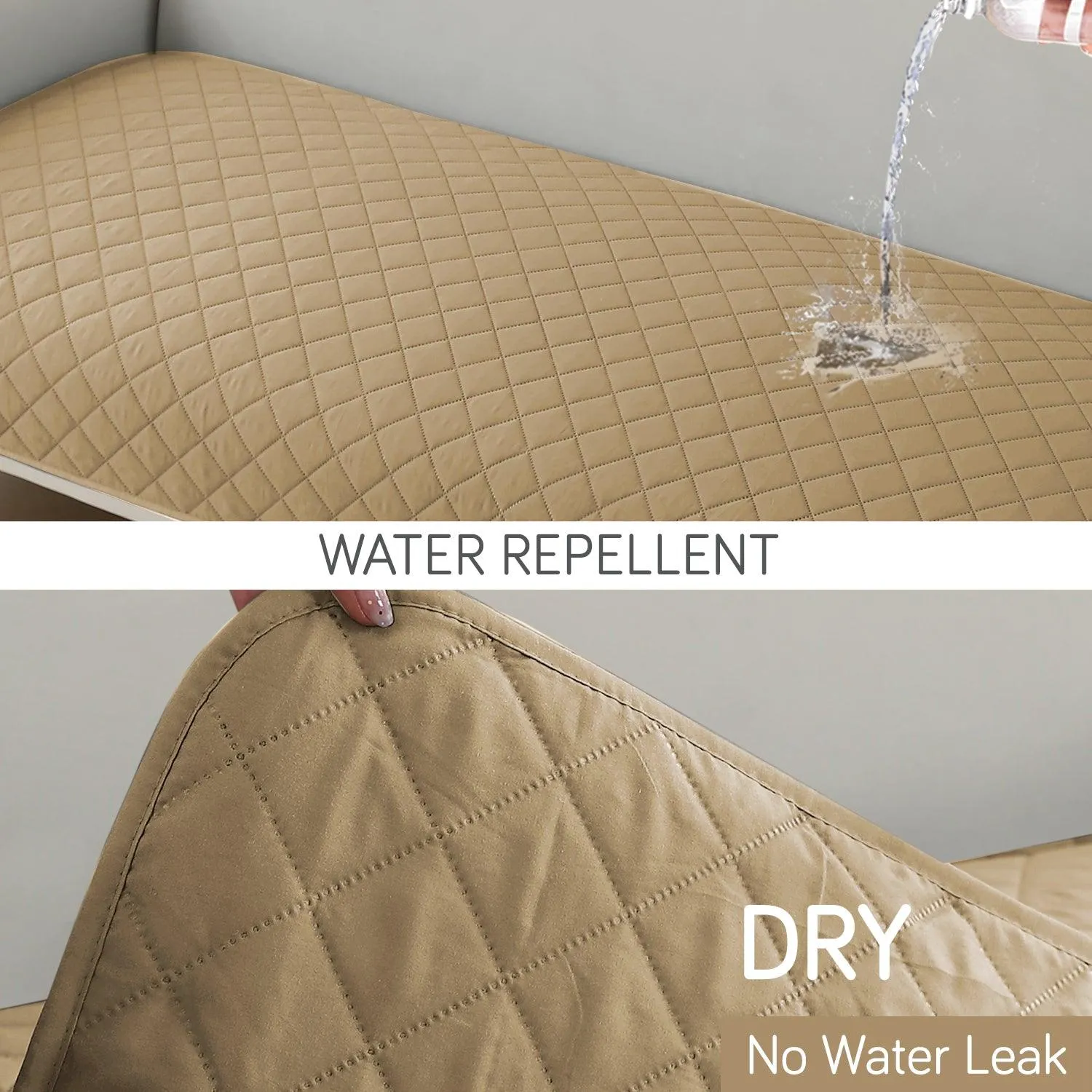 HOKIPO Waterproof Quick-Dry Sofa Mat Set for 3 2 L-Shape Sofa, Camel