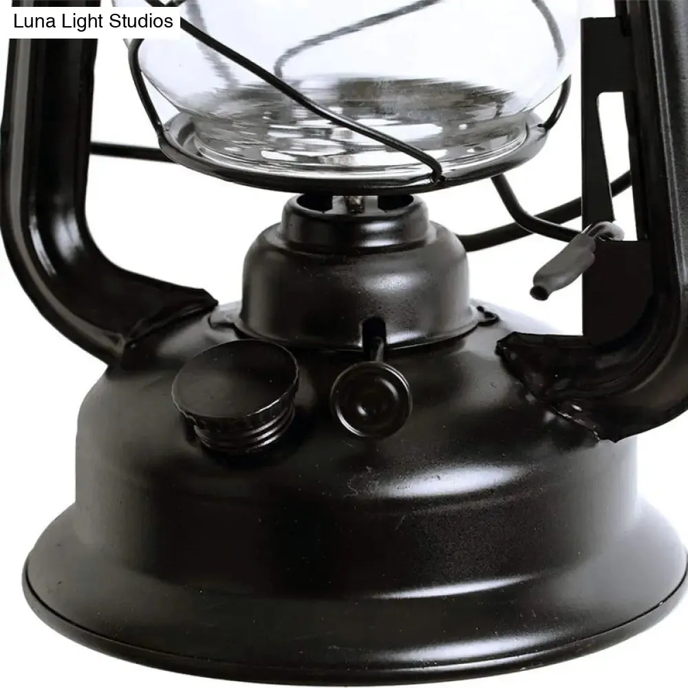 Industrial 1-Light Wall Lamp with Lantern Glass Shade in Black