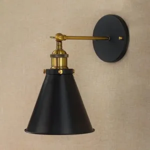 Industrial Black/Brass Sconce with Metal Conic Shade - Stylish Wall Lighting for Living Room