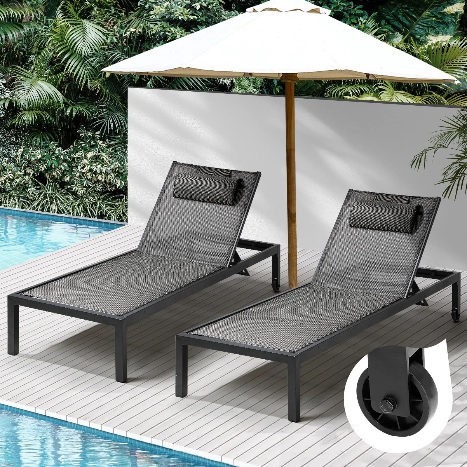 Livsip 2X Outdoor Sun Lounger Aluminium Day Bed Garden Patio Furniture Setting