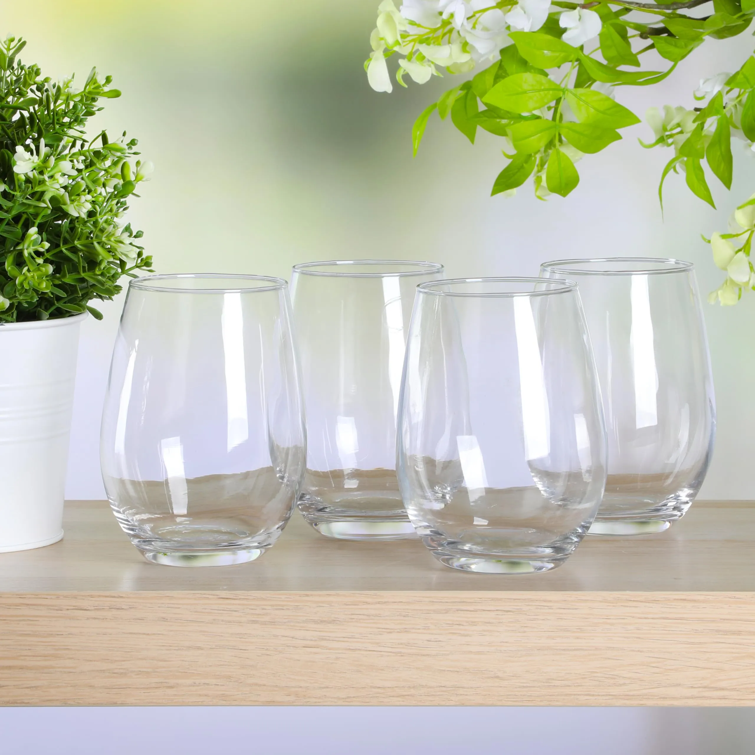 Martha Stewart Farrow 18 OZ Large Stemless Multipurpose Wine Glasses Set For Red or White Wine, Set of 4