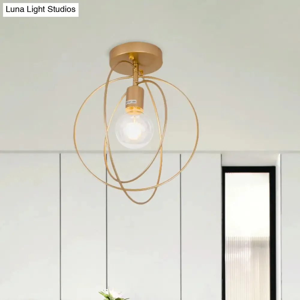 Metallic Rings Semi Flush Light - Retro Stylish Corridor Lighting (Black/Gold)