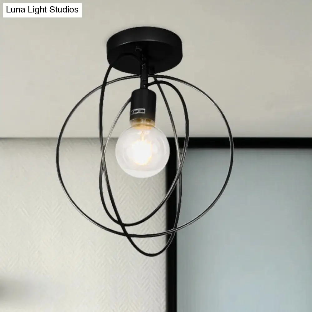 Metallic Rings Semi Flush Light - Retro Stylish Corridor Lighting (Black/Gold)