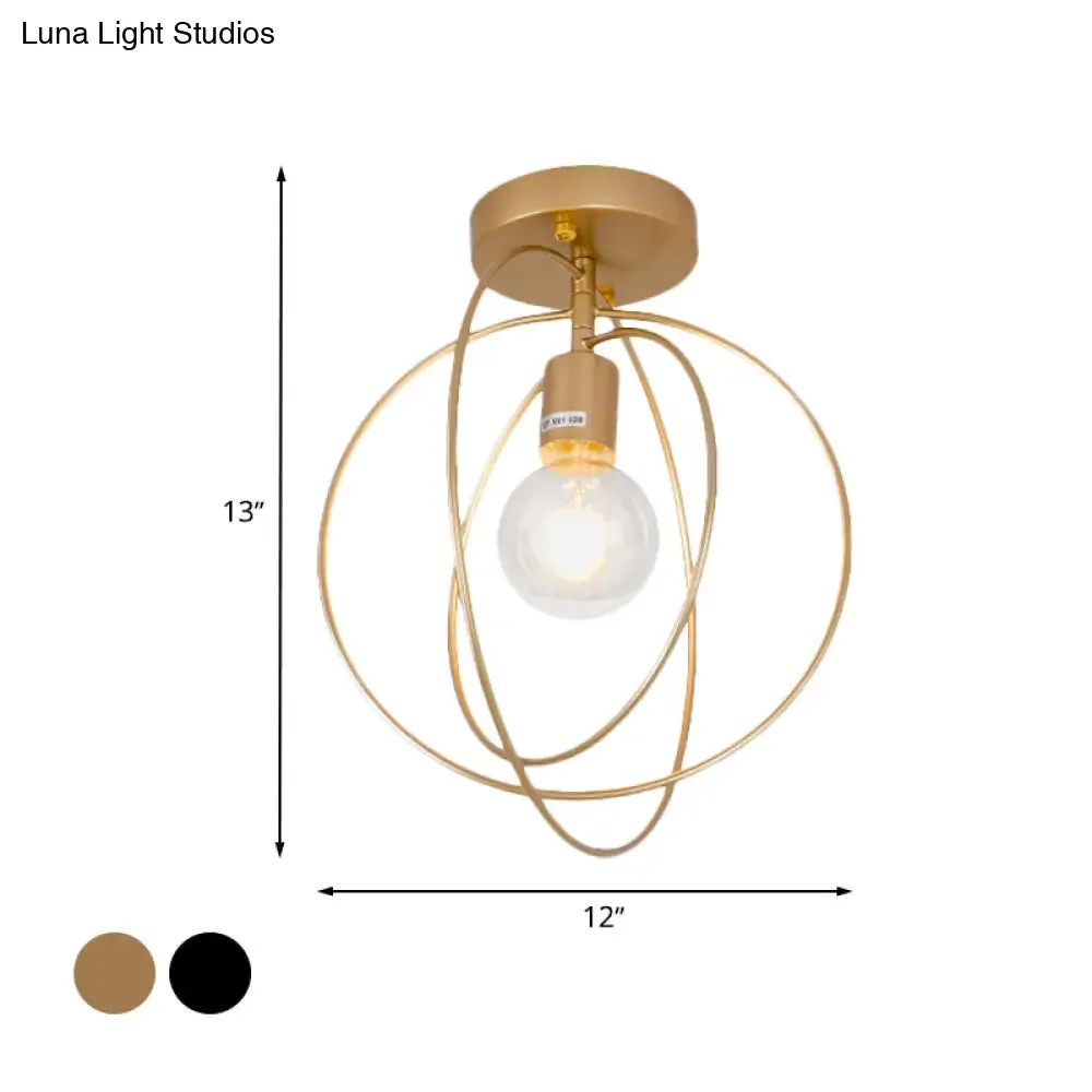 Metallic Rings Semi Flush Light - Retro Stylish Corridor Lighting (Black/Gold)