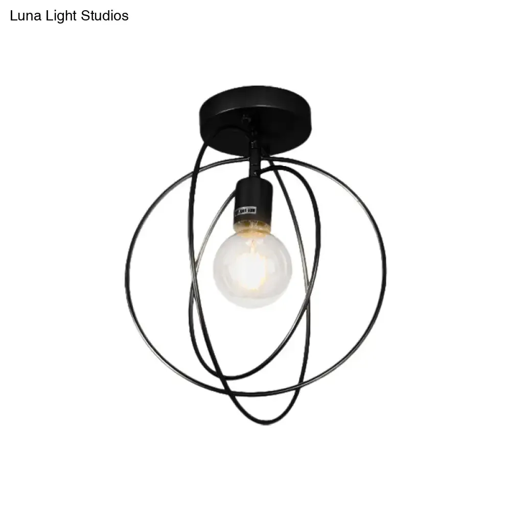 Metallic Rings Semi Flush Light - Retro Stylish Corridor Lighting (Black/Gold)