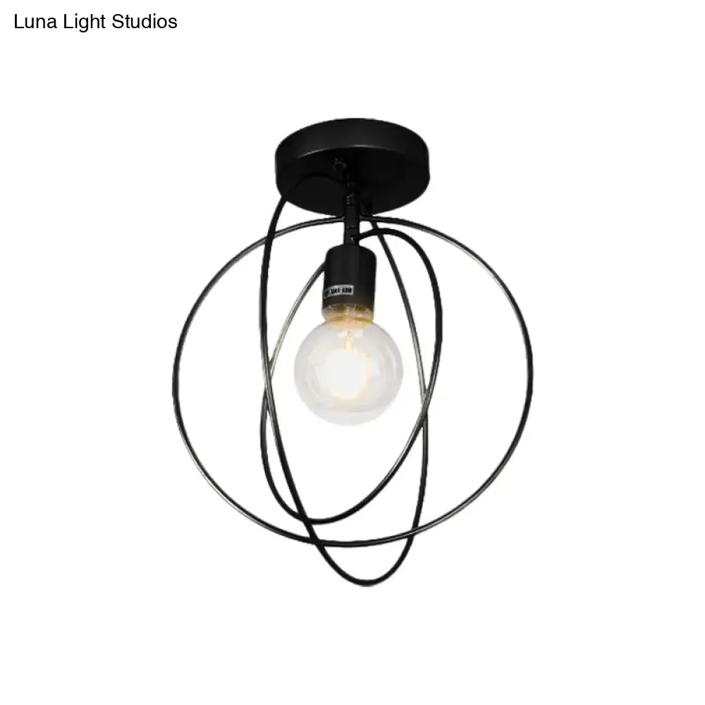 Metallic Rings Semi Flush Light - Retro Stylish Corridor Lighting (Black/Gold)