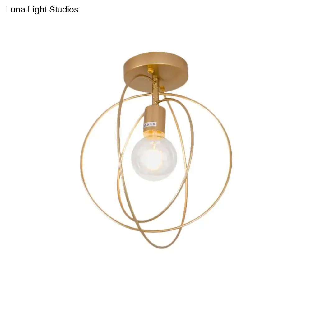 Metallic Rings Semi Flush Light - Retro Stylish Corridor Lighting (Black/Gold)