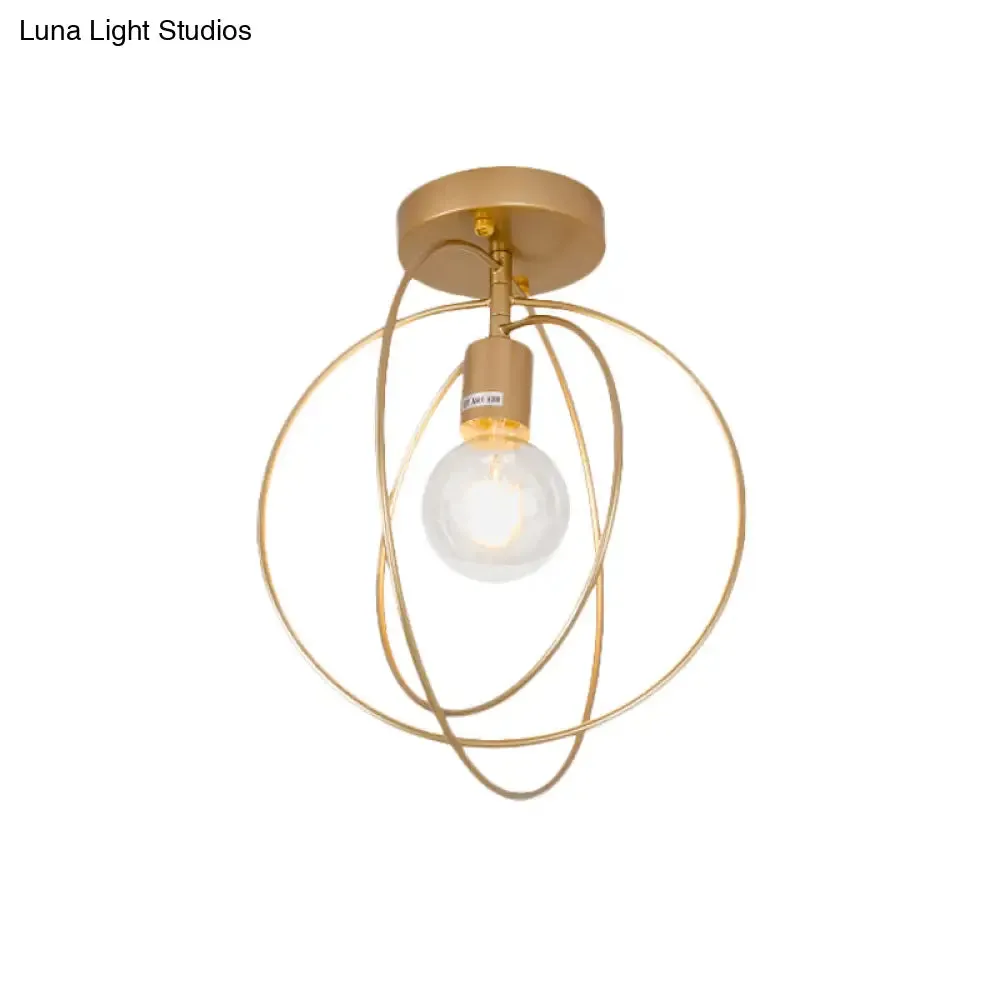 Metallic Rings Semi Flush Light - Retro Stylish Corridor Lighting (Black/Gold)