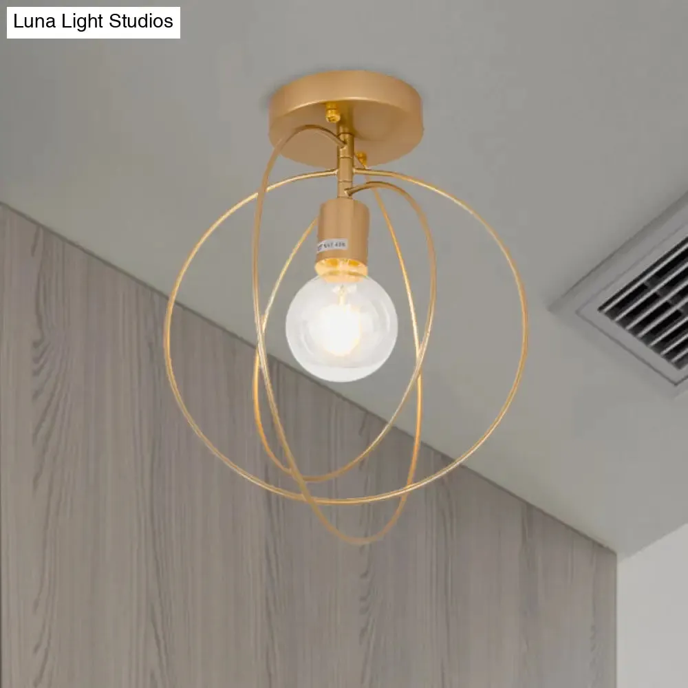 Metallic Rings Semi Flush Light - Retro Stylish Corridor Lighting (Black/Gold)