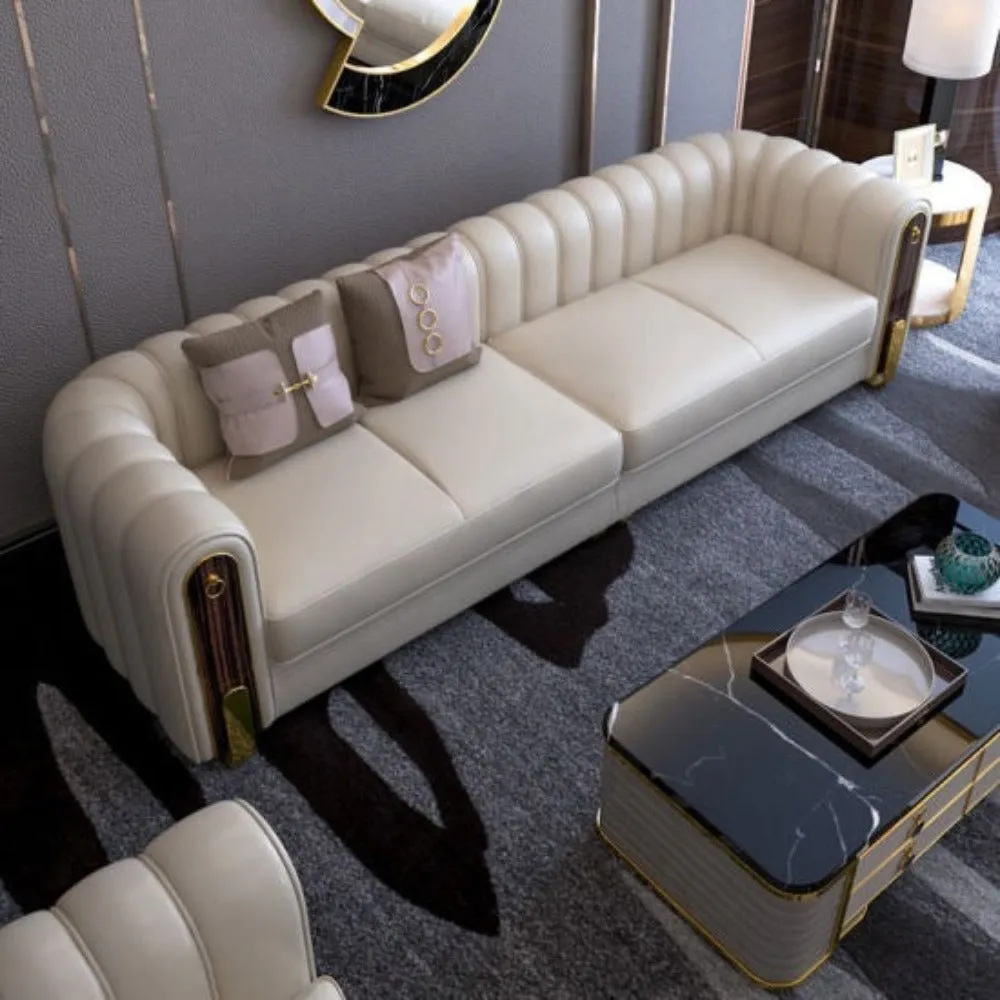 Luxury Nextra Modern Sofa Set in Elegant Off-White Leatherette