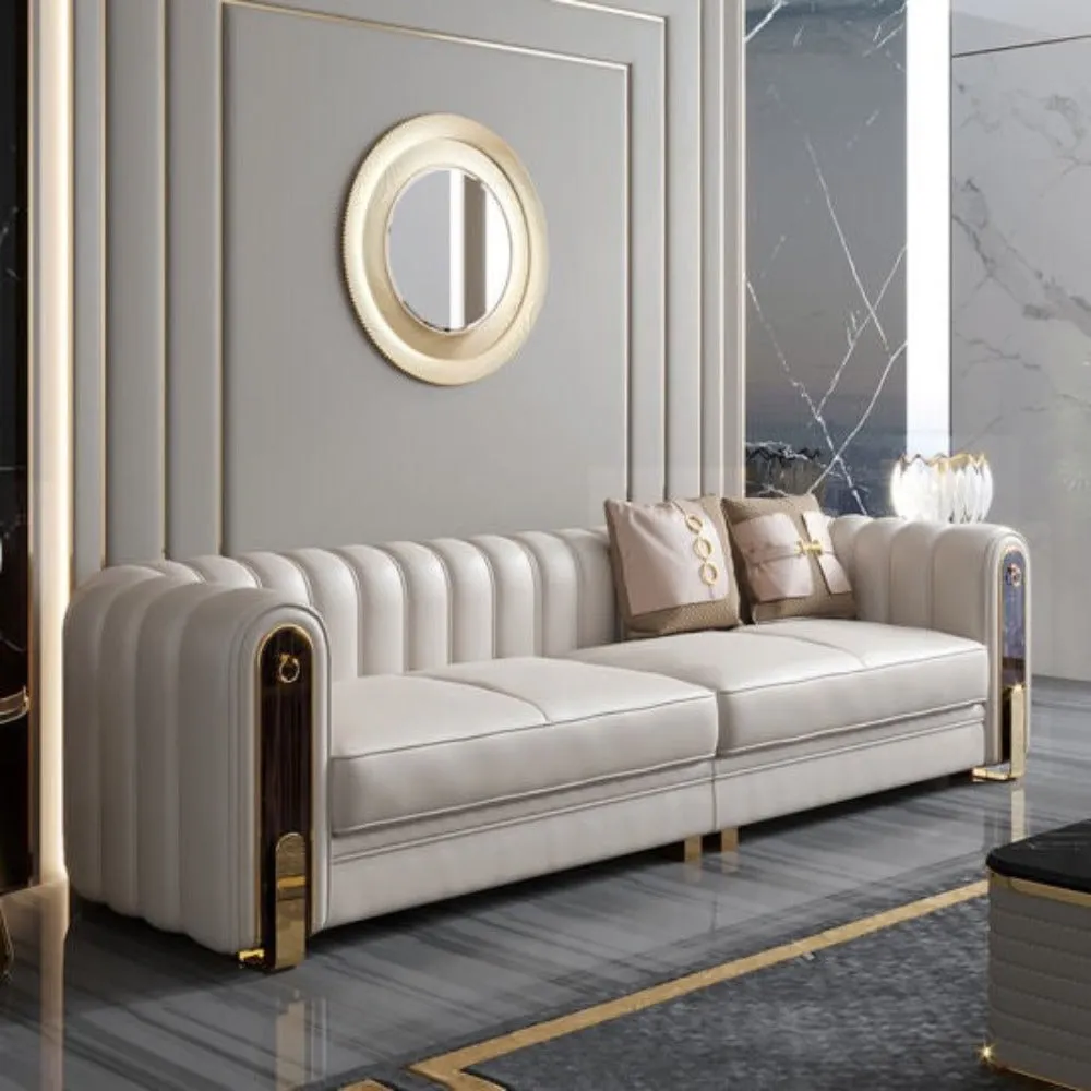 Luxury Nextra Modern Sofa Set in Elegant Off-White Leatherette