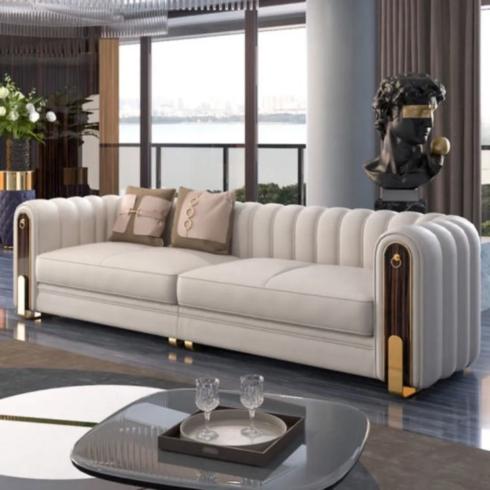 Luxury Nextra Modern Sofa Set in Elegant Off-White Leatherette