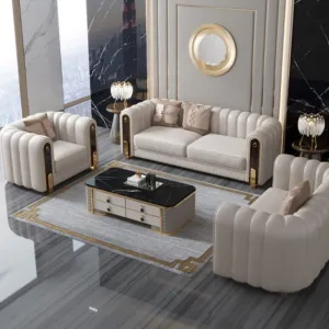 Luxury Nextra Modern Sofa Set in Elegant Off-White Leatherette