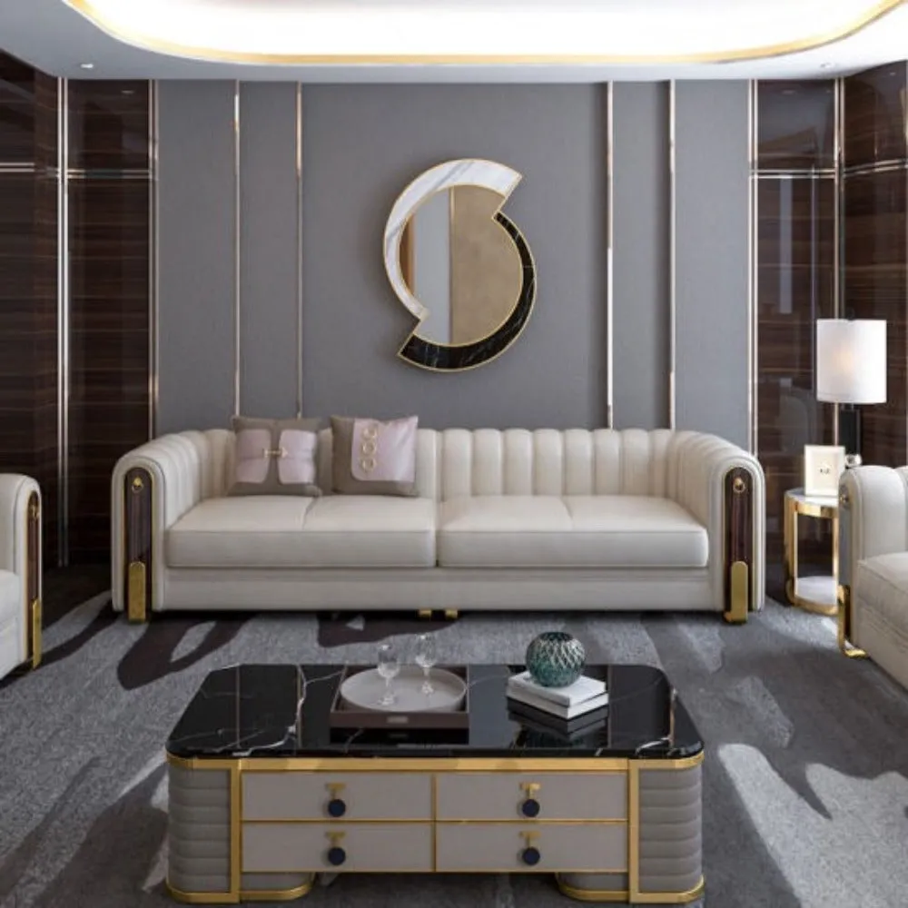Luxury Nextra Modern Sofa Set in Elegant Off-White Leatherette
