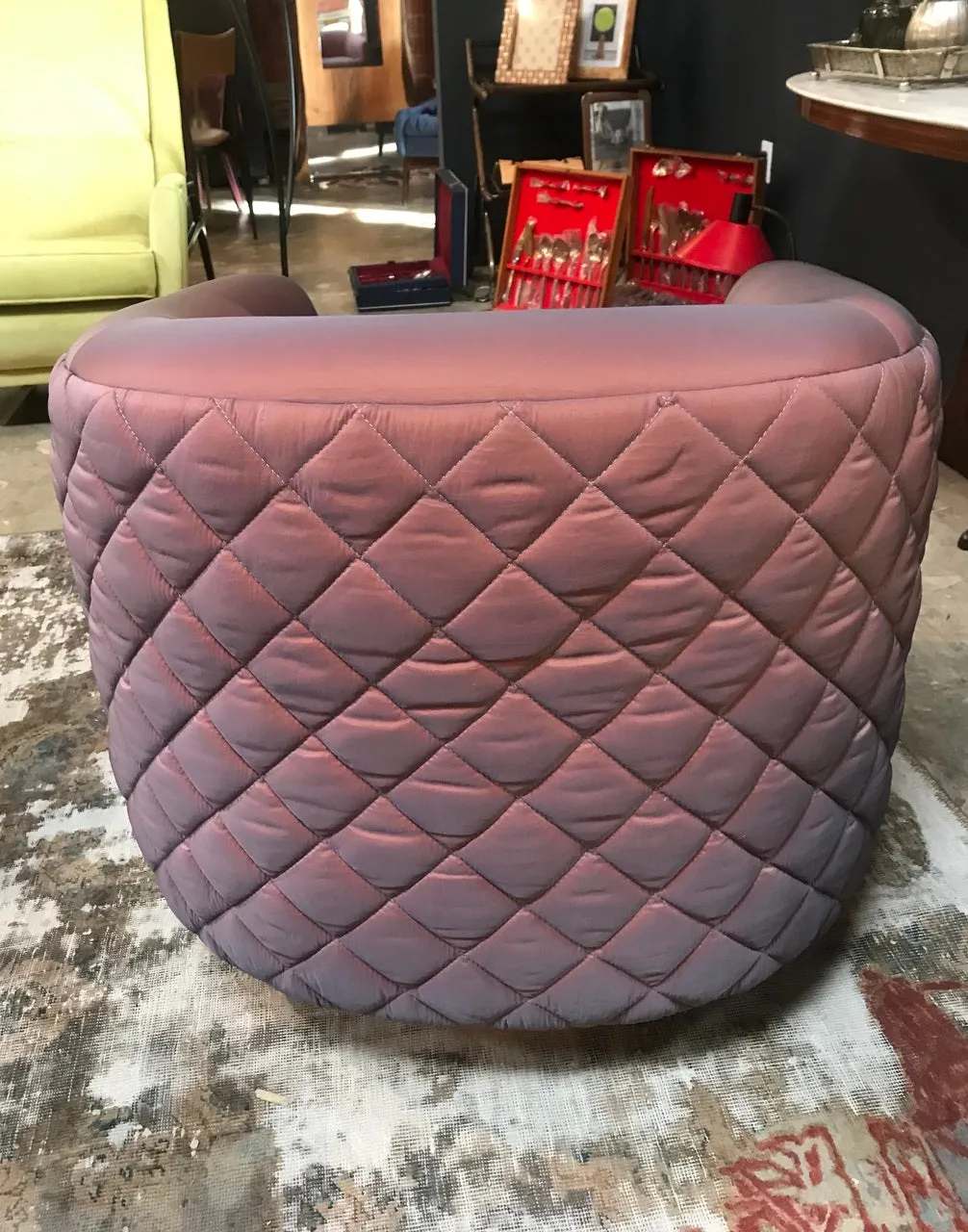 Pair of Mid-Century Modern Milo Baughman style Swivel Club Chairs Platform Base.