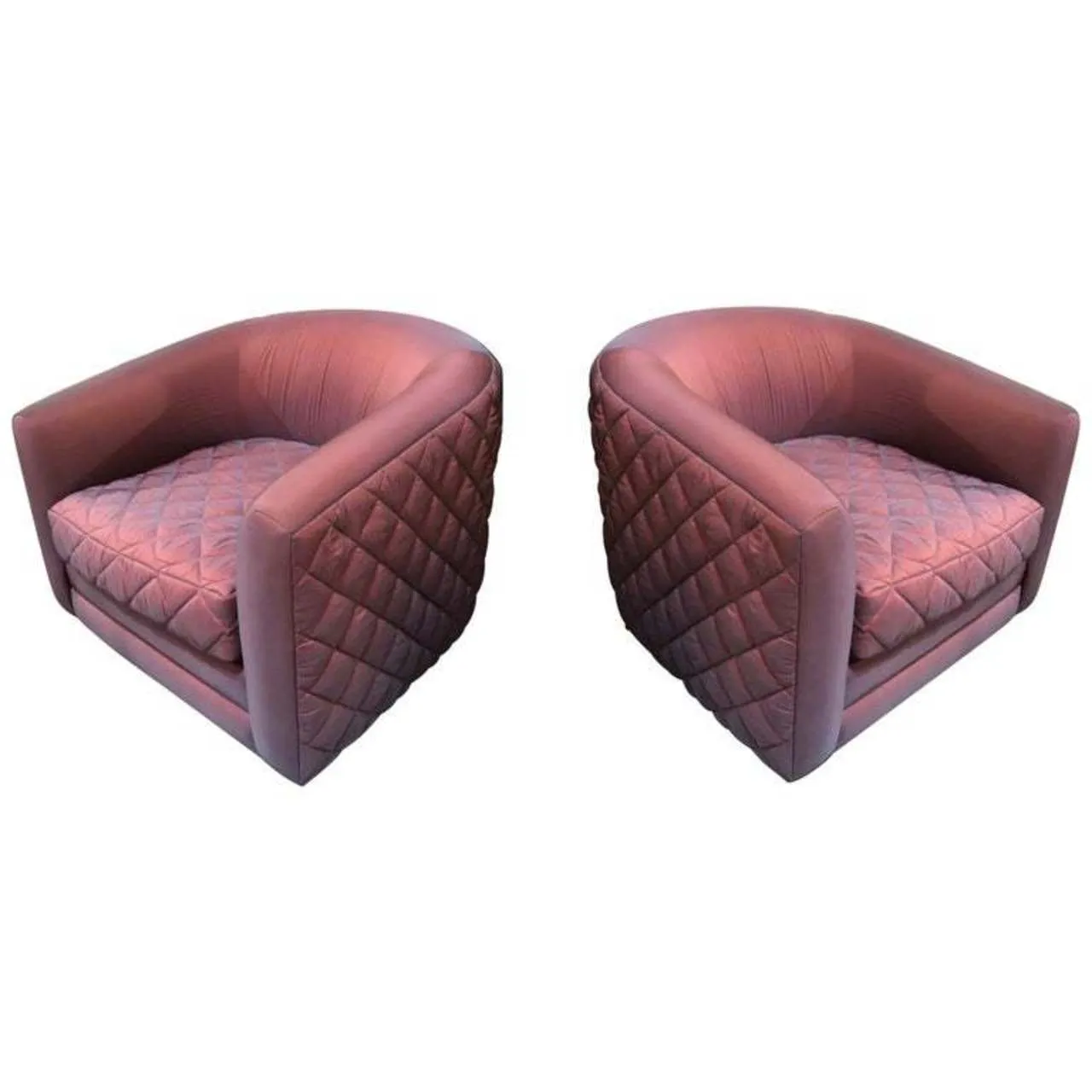 Pair of Mid-Century Modern Milo Baughman style Swivel Club Chairs Platform Base.