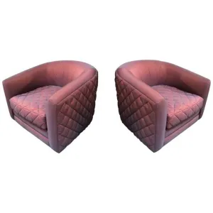 Pair of Mid-Century Modern Milo Baughman style Swivel Club Chairs Platform Base.
