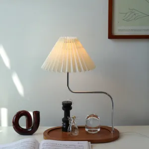 Pleated Wooden Tray Lamp / Cream